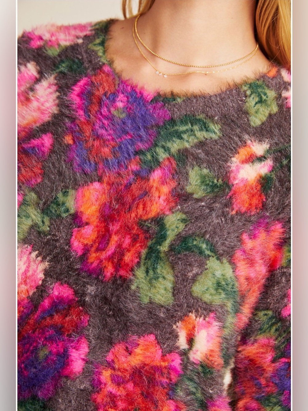 Anthropologie Meadow Rue Ariel Eyelash Floral Fuzzy Knit Sweater Large - Picture 4 of 15
